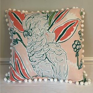 NWOT outdoor bird pillow with pom pom border